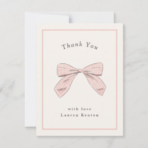 Carte De Remerciements Nœud à carreaux rose pâle élégant pour Baby Shower