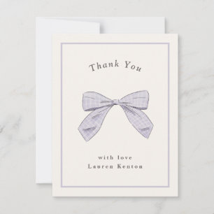 Carte De Remerciements Nœud à carreaux violet clair Élégant Baby Shower