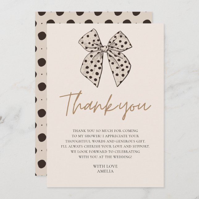 Carte De Remerciements Noeud beige Elle Attache le Nœud Enterrement de Vi (Devant / Derrière)