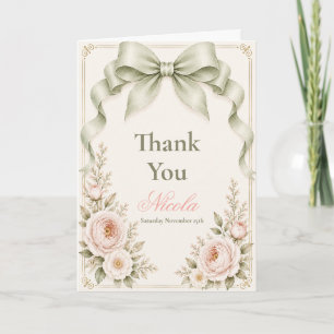 Carte De Remerciements Nœud Coquette Vert Sauge Floral Sweet Sixteen