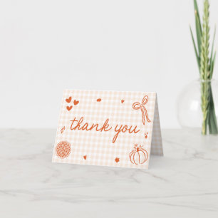 Carte De Remerciements Nœud dessiné à la main à carreaux orange automnal