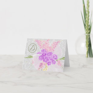 Carte De Remerciements Nœud en tulle rose coquette et bouquet