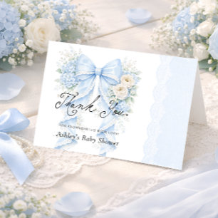 Carte De Remerciements Nœud Floral Bleu Remerciement Baby Shower Vintage