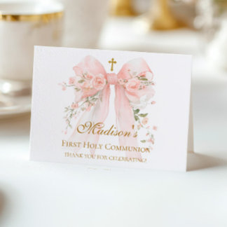 Carte De Remerciements Nœud floral Première Sainte Communion - Coquette