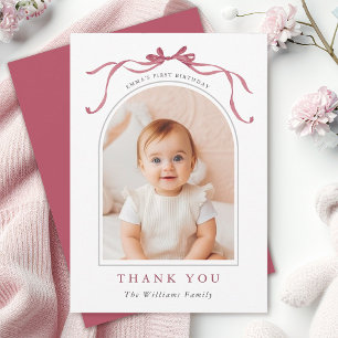Carte De Remerciements Nœud rose blush profond Photo simple d'anniversair