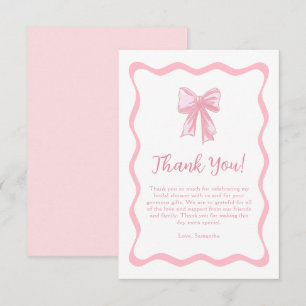 Carte De Remerciements Noeud Rose Ondulé à la Fête de Mariage
