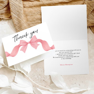 Carte De Remerciements Nœud Rose Simple Elle Attache le Nœud Réception de