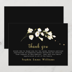 Carte De Remerciements Noir avec fleurs blanches Floral
