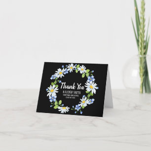 Carte De Remerciements Noir avec remerciement de graduation floral blanc