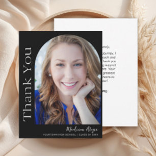 Carte De Remerciements Noir Blanc Custom Moderne Photo Arche Graduation 