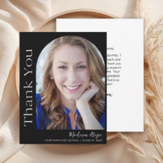 Carte De Remerciements Noir Blanc Custom Moderne Photo Arche Graduation