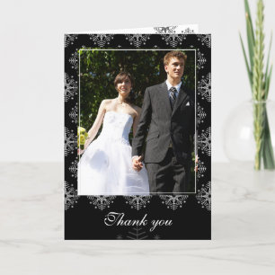 Carte De Remerciements Noir + blanc flocons de neige mariage d'hiver merc