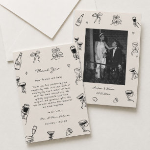 Carte De Remerciements Noir blanc main dessinée mariage Enregistrer la ph
