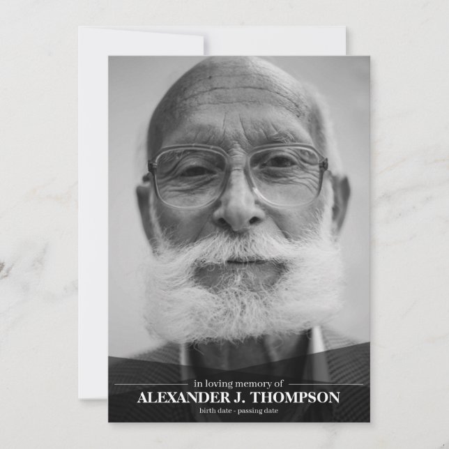 Carte De Remerciements Noir & Blanc Moderne En Mémoire Amoureuse Funérail (Devant)