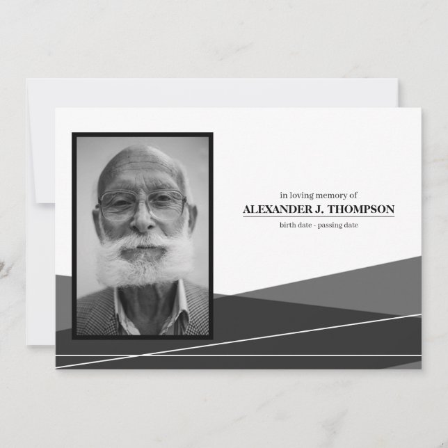 Carte De Remerciements Noir & Blanc Moderne En Mémoire Amoureuse Funérail (Devant)