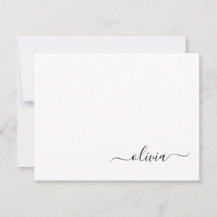 Carte De Remerciements Noir Blanc moderne Script Girl Monogramme Nom