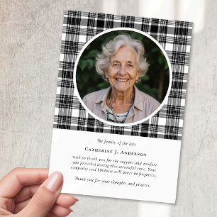 Carte De Remerciements Noir blanc Plaid Sympathy Photo Funérailles