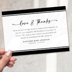 Carte De Remerciements Noir Blanc Simple Script Funérailles