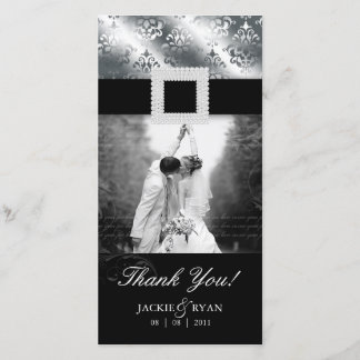 Carte De Remerciements Noir d'argent de damassé de bijou de Photocard de