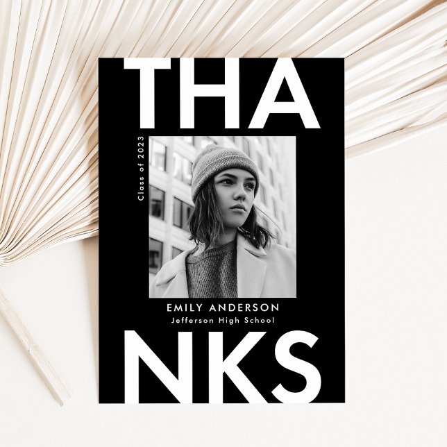 Carte De Remerciements Noir | Diplôme Gras Grad Photo (Créateur téléchargé)