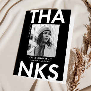 Carte De Remerciements Noir Diplôme Gras Grad Photo