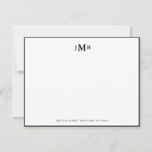 Carte De Remerciements Noir et blanc classique Monogramme Formal Flat