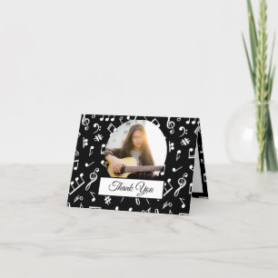 Carte De Remerciements Noir et blanc Note Musicien Motif Photo