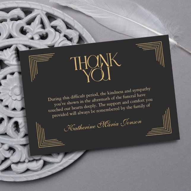 Carte De Remerciements Noir et Or Sympathie Simple Après les Funérailles (Créateur téléchargé)