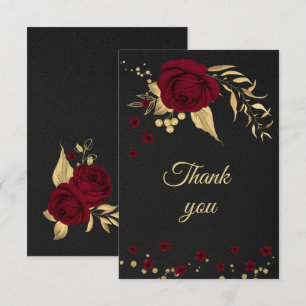 carte de remerciements noir floral d'or bordeaux