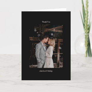 Carte De Remerciements Noir minimaliste Chic Mariage élégant Photo person