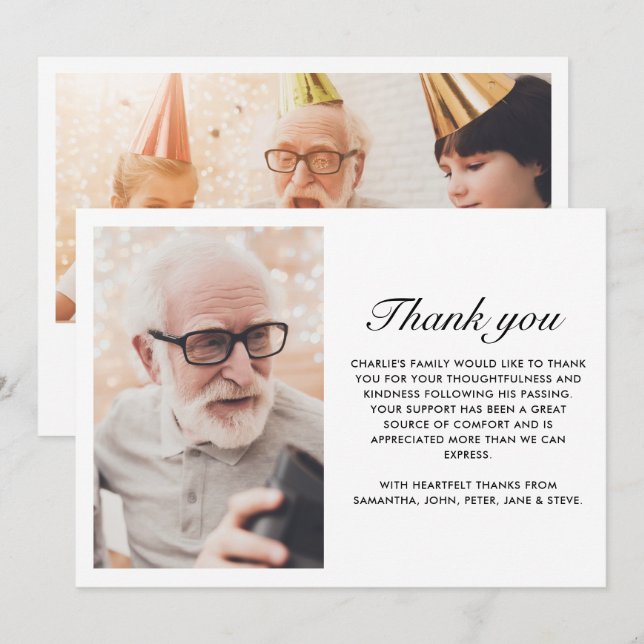 Carte De Remerciements Noir moderne 2 photo Élégant Script Funérailles (Devant / Derrière)