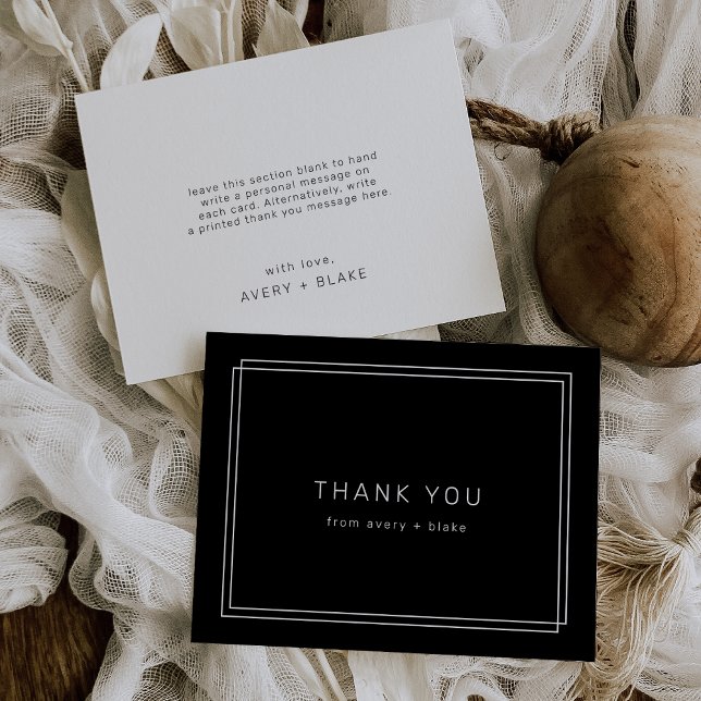 Carte de remerciements Noir moderne / AVERY Suite (Modern Black Thank You Card / AVERY Suite)