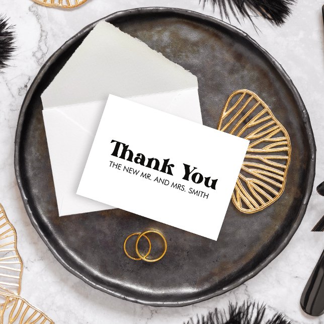 Carte De Remerciements Noir moderne rétro Gras & Mariage chic (Bold & Chic Retro Modern Black Wedding Thank you Card)