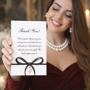 Carte De Remerciements Noir Nœud Avec Perle Ancien Style Argent Mariage J