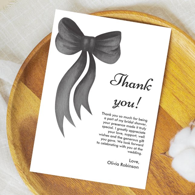Carte De Remerciements Noir Nœud Elle se marie Shower de Mariée  (Black Bow She's Tying the Knot Bridal Shower Thank You Card )
