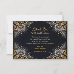 Carte De Remerciements Noir Or Perle Diamant Arc Luxe Formel