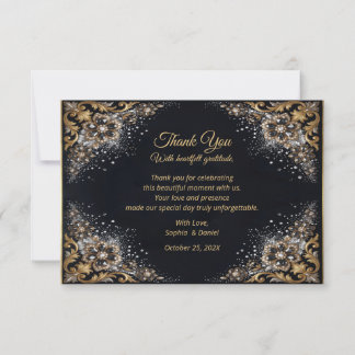 Carte De Remerciements Noir Or Perle Diamant Arc Luxe Formel
