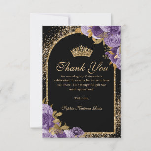 Carte De Remerciements Noir Plum Plum or Parties scintillant Floral Quinc