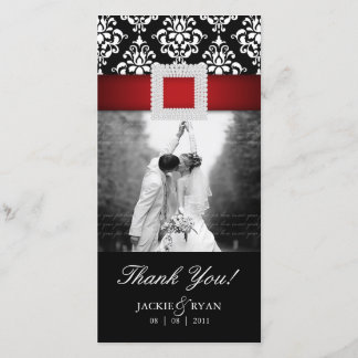 Carte De Remerciements Noir rouge de damassé de bijou de Photocard de