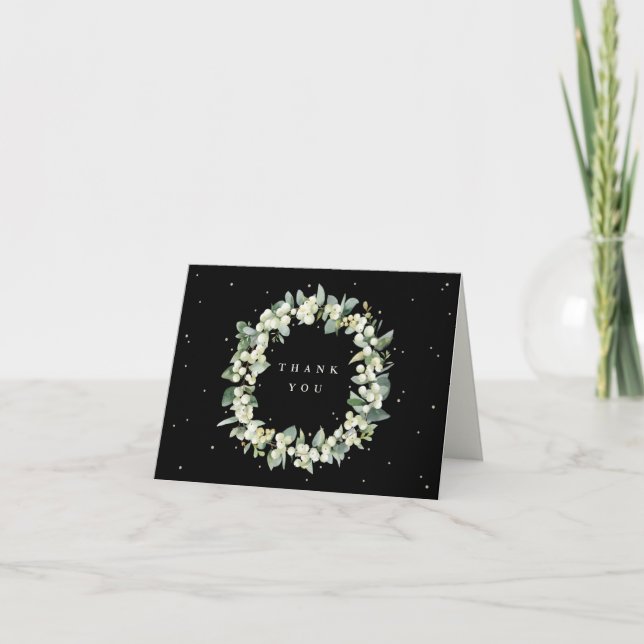 Carte De Remerciements Noir Snowberry+Eucalyptus Wreath Mariage Note (Devant)
