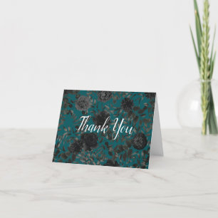 Carte De Remerciements Noir Turquoise Rose gothique Élégant mariage