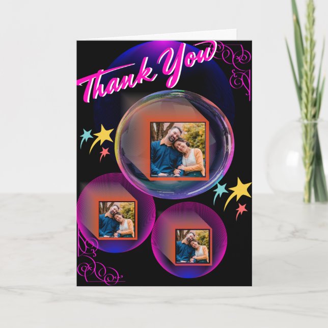 Carte De Remerciements Noir, Violet Rose Couple Élégant Collage de 3 Phot (Devant)