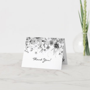 Carte De Remerciements Nom, Black & White Elegant Fine Art Florals