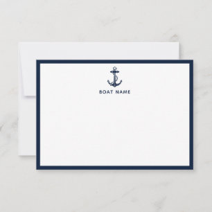 Carte De Remerciements Nom de bateau d'ancre nautique Croisière Capitaine