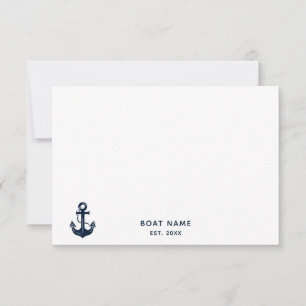 Carte De Remerciements Nom de bateau personnalisé bleu marine nautique