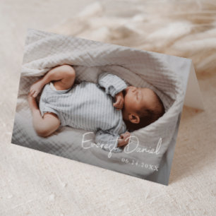 Carte De Remerciements Nom de bébé écriture moderne Photo Bébé 
