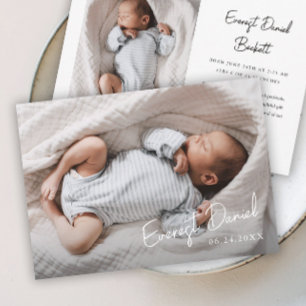 Carte De Remerciements Nom de bébé écriture moderne Photo Bébé