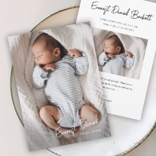 Carte De Remerciements Nom de bébé Photo Bébé écriture moderne 