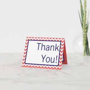 Carte De Remerciements Nom de corail plié de Chevron de bleu marine de