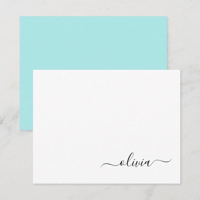 Carte De Remerciements Nom de monogramme de script moderne girly bleu sar (Devant / Derrière)